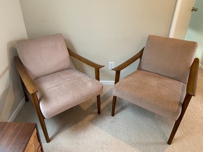 West Elm Craig Expressed Wood Chairs - mauve/pink velvet - Pristine (pair)