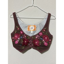 Chelsea and Violet Mini Brown Embroidered Vest Women's XS Bohemian Fairycore