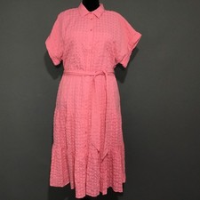 Lauren Ralph Lauren Dress Womens 18 Pink Belted Shirt Midi Short Sleeve