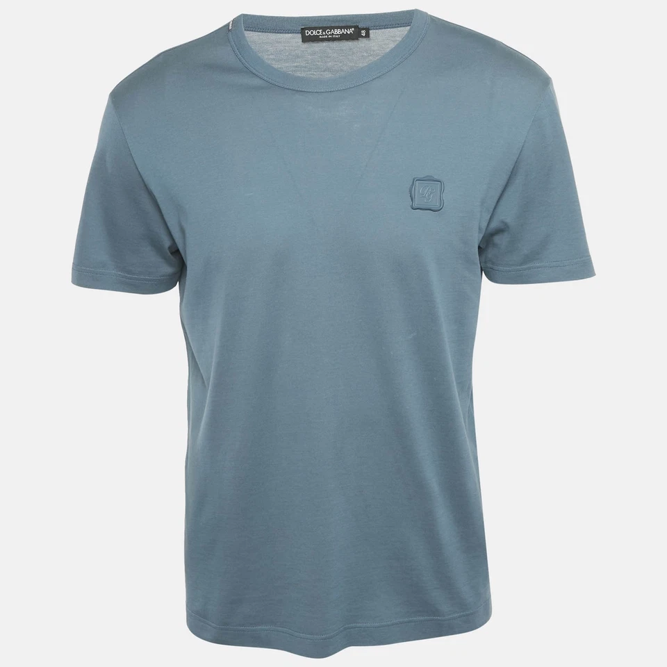 Dolce & Gabbana Blue Cotton Logo Badge Detail Crew Neck T-Shirt M