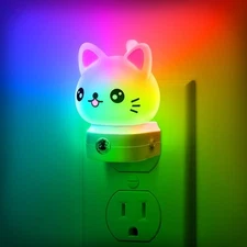 Cat Night Lights Plug Into Wall, Cute 1 Count (Pack of 1), Cat-RGB 