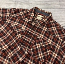 SIMMS SANTEE FLANNEL Mens XL Brown Orange Plaid Long Sleeve Button Pocket Shirt