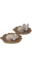 Porcelain Pig Figurines on Leaf Plates Decorative Pieces - Z#4402