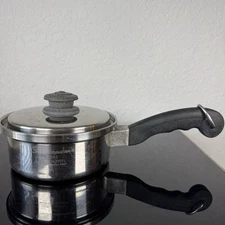 Vtg Saladmaster 1 Qt Saucepan Pot 6 1/2” Wide Stainless Cookware w/Vapo Lid USA