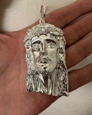 Silver Jesus Pendant Mens XL Religous Pendant XL Bail