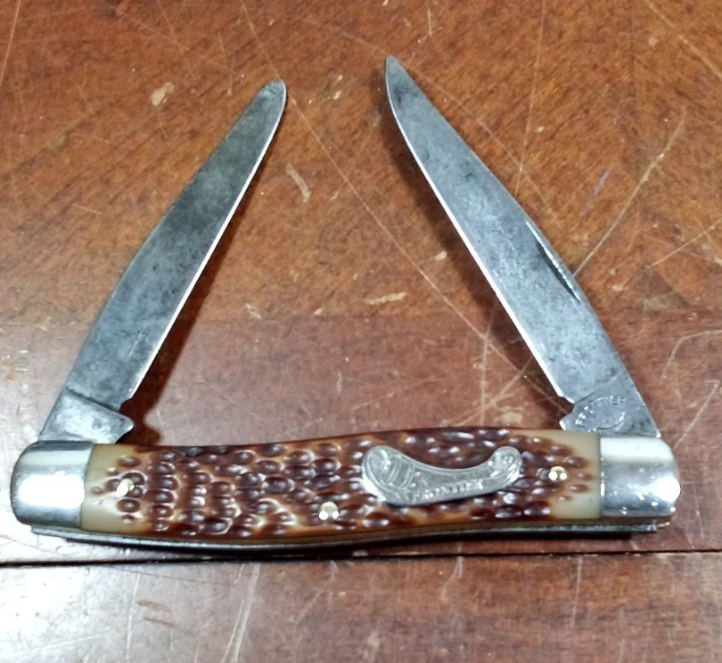 Винтажный карманный нож с 2 лезвиями FRONTIER #44PI Muskrat: делрин; сделано Imperial США - Изображение 3 из 4