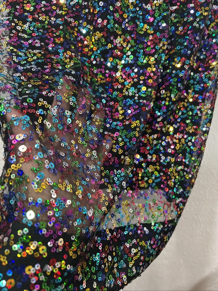 Betsey Johnson Y2K Rainbow Sequen Sheer Mesh Mini Party Cocktail  Size 4 - Image 4 of 4