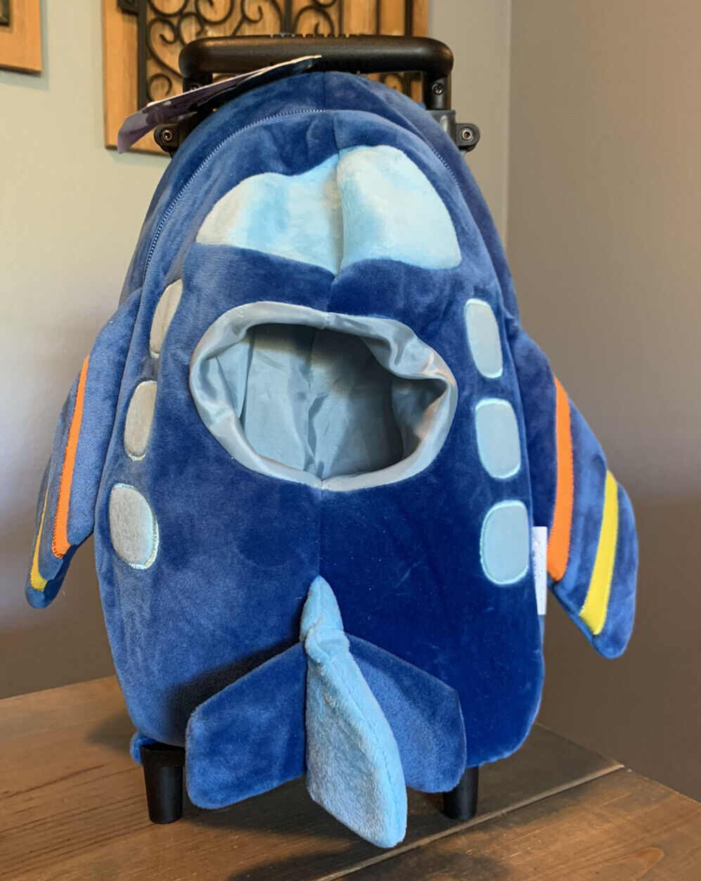 NWT Popatu Boy's Kids Airplane Blue Fleece Plush Travel Trolley Backpack  