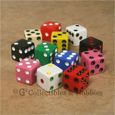 NEW 12 Multi-Color 16mm Dice Set RPG Bunco Game Six Sided 5/8 inch D6 Koplow