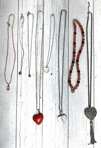 Lot Of 8 Heart Pendant Necklaces Rhinestone Purple Gem Choke 18” - 38”