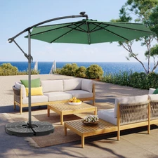 10ft Offset Hanging Market Garden Patio Umbrella With 40 Solar LED Lights NEW