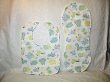 Handmade By Me Infant Toddler Bib and Burp Pad Set. Baby Shower Gift. Safari