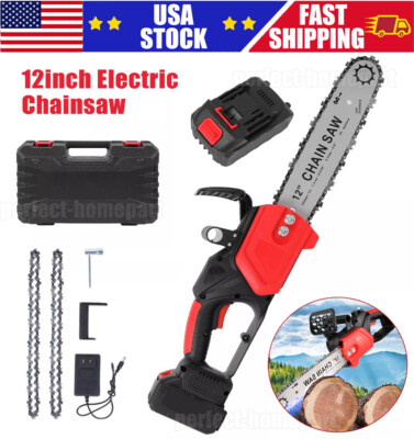 12'' Cordless Chainsaw Brushless Electric Handheld Chain Saw w/ Battery & Charger