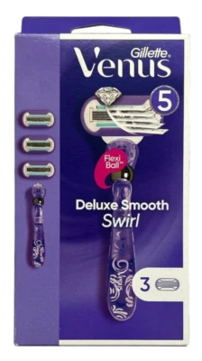 Gillette Venus Deluxe Smooth Swirl Rasierer + 3 Rasierklingen mit 5-fach Klinge