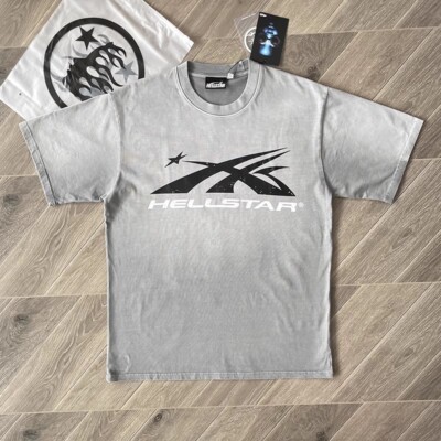 Mens HELL STUDIOS STAR INS Same Large Logo Wash Grey Short sleeved T-shirt