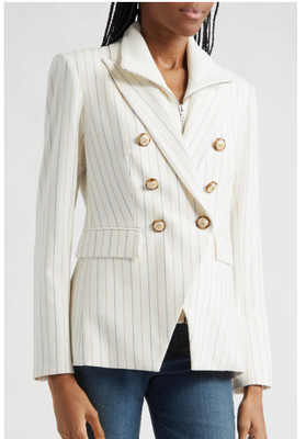 $748 NWT Veronica Beard Miller Stripe Wool Blend Dickey Jacket Dove Multi. Sz 6