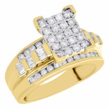 10K Yellow Gold Baguette & Round Diamond Rectangle Ladies Engagement Ring 1 Ct