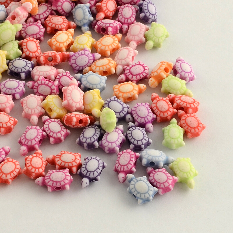 Turtle Tortoise Acrylic Beads Mixed Colours - 100 pcs - Ocean Charms 10mm x 6mm