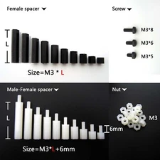25/50/100pcs Plastic Nylon M3 Hex Column Standoff Support Spacer Screw Nut