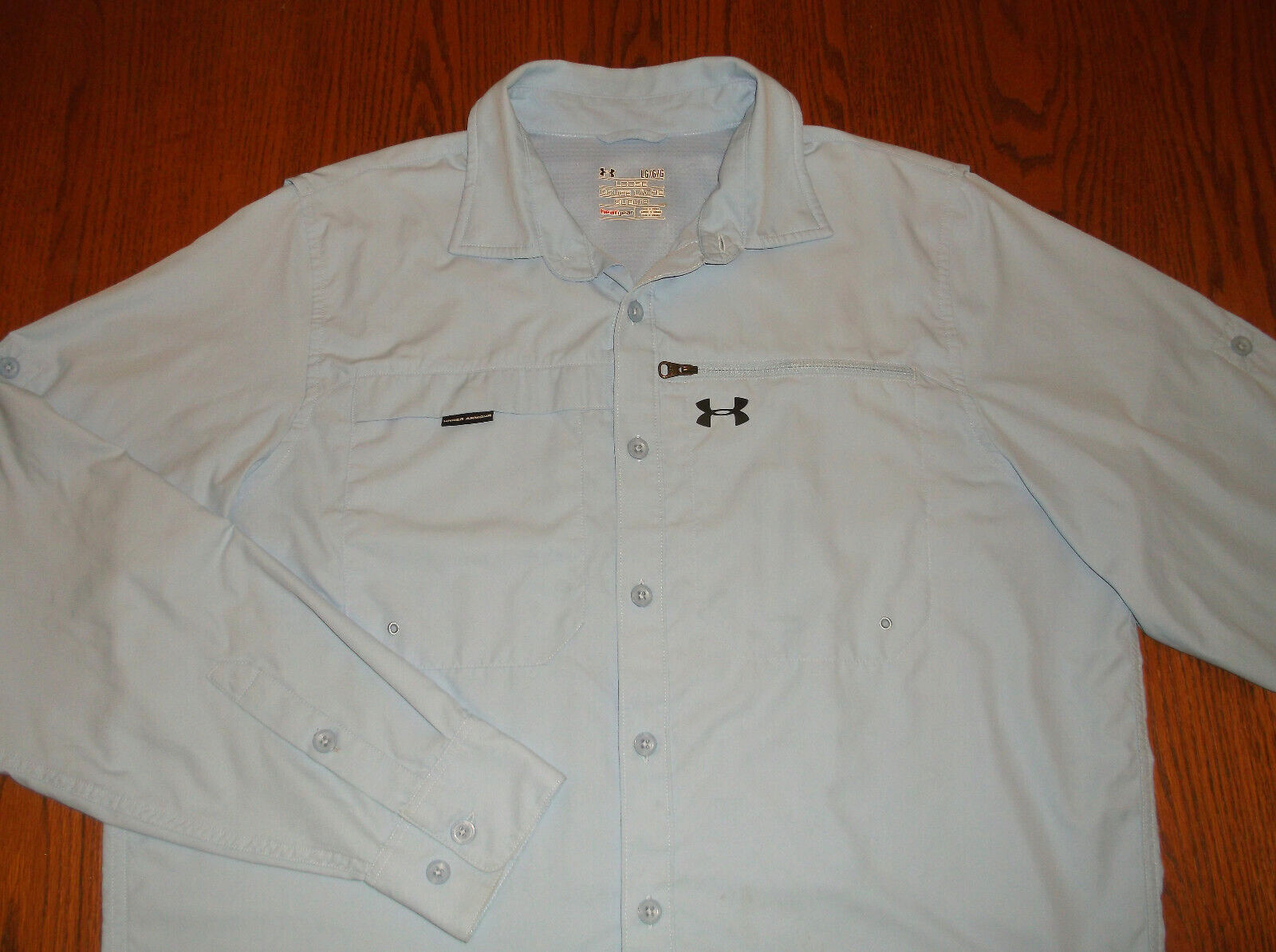 UNDER ARMOUR HEAT GEAR LONG SLEEVE BLUE BUTTON FISHING SHIRT MENS LARGE EXCELL