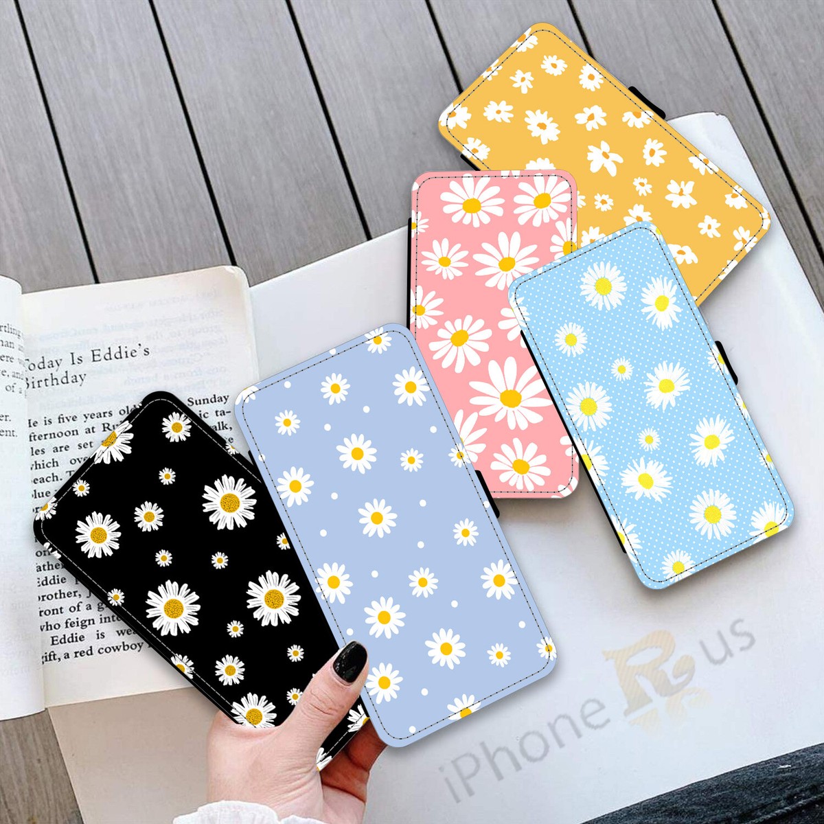 Daisy Flower Leather Flip Wallet Phone Case For iPhone Samsung 429