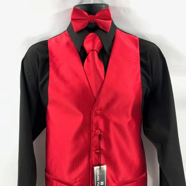 Bruno Piattelli Roma Men's Red Tuxedo Formal 4 Piece Vest Tie Bow Tie Hanky 2XL - Image 2 of 4