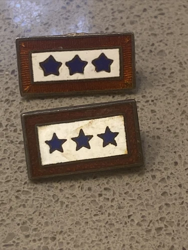 Two WW2 MILITARY BLUE STAR 3 SONS IN SERVICE SWEETHEART ENAMELED Pin Sterling