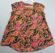 DR2 Top Women’s Small S Multicolor Floral Short Sleeve Spring Blouse Lightweight