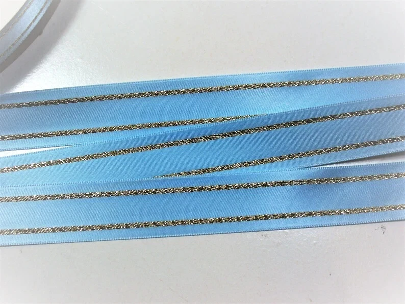 Blue Ribbon Double-Face satin ribbon 7/8" x 9 yards Metallic Gold Stripe B17 - Image 4 of 4