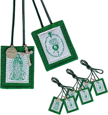 Green Scapular, 3 Pack Bulk Scapulars Catholic of Immaculate Heart of Mary Green