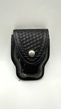 Black Leather Basket-weave Handcuff Case For Duty Belt