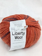 Liberty Wool Self-Striping Yarn Smokey Bonfire Orange Red Worsted  100% Wool
