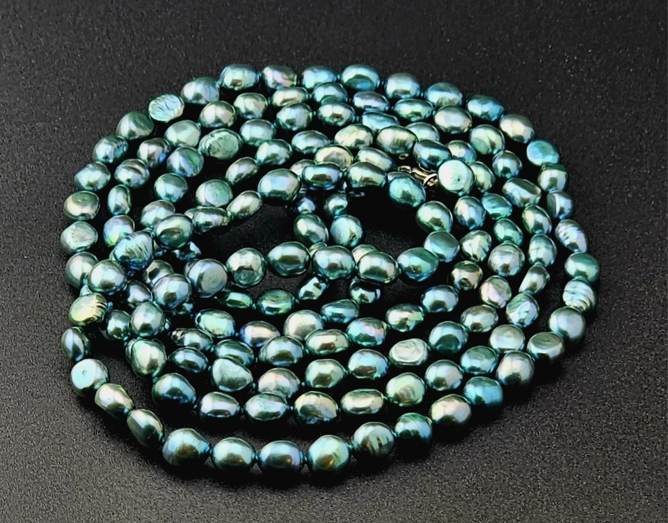 Colar longo 54" assinado Honora azul-petróleo tingido pérola fio único fecho 925 - Imagem 4 de 4