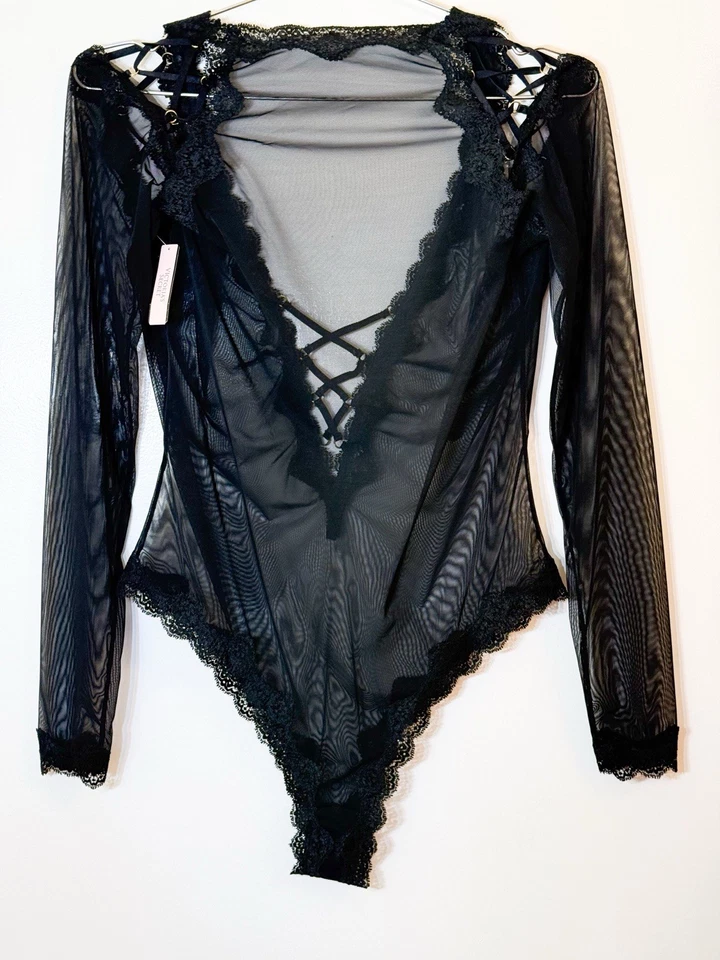 Talla Mediana ❤️ Body Victoria Secret Encaje Negro Transparente Foto 4 de 4