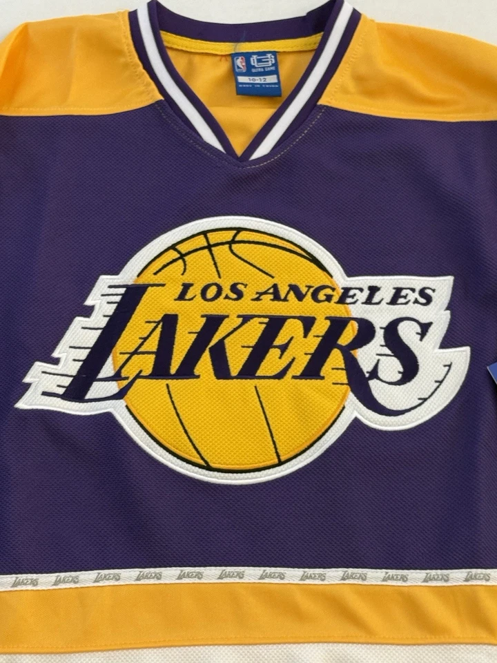 UNK NBA 洛杉矶湖人队曲棍球球衣青少年10-12黄色紫色大标志长袖 — 第 3/4 张图片