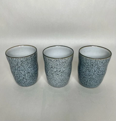 3 Denby Halo Stoneware Mugs Cups Handless Speckled Blue Gray Coffee Tea England