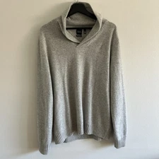 Black Saks Fifth Avenue Black100% Cashmere V-Neck Gray Pullover Sweater Sz L