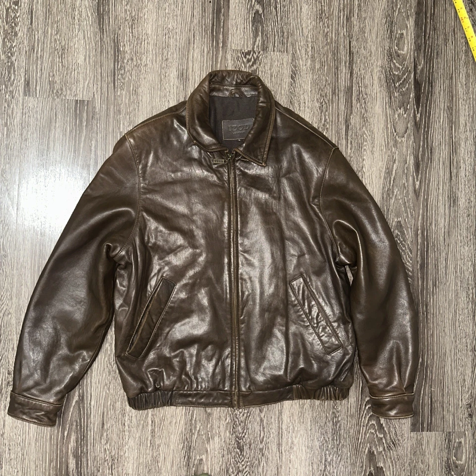 Chaqueta de cuero marrón IZOD para hombre talla L grande Foto 4 de 4