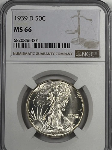 1939-D Walking Liberty Half Dollar : NGC MS66 Blazing White
