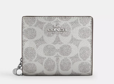 Coach Women' Grey/Silver Signature Canvas Snap Small Wallet (CCL96