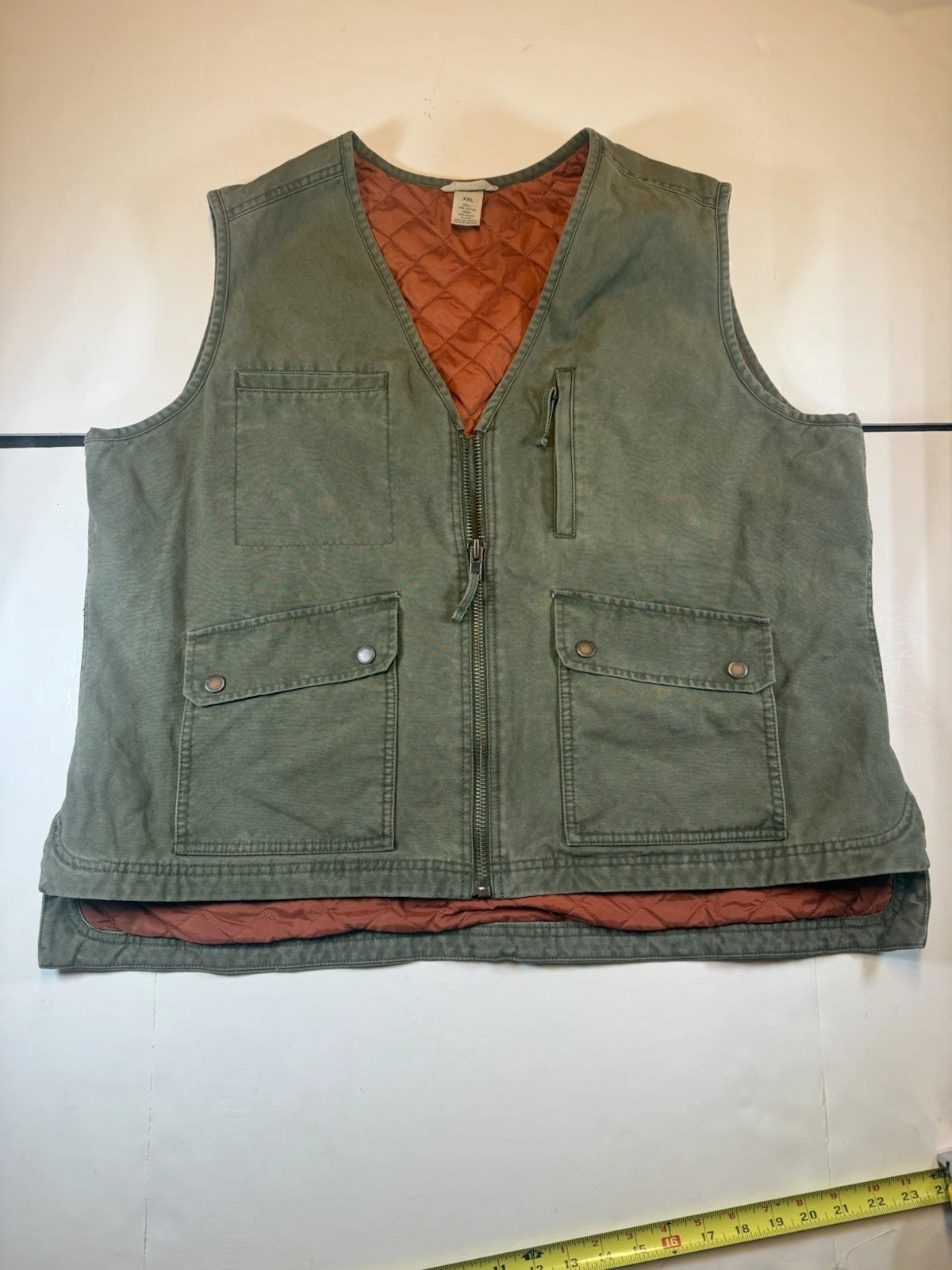 Duluth Trading Co Quilted Lined Work Vest Men's XXL Olive Green Full Zip Utility