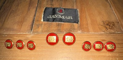 Jaymar Blazer Gold with Red Enamel Button Set of 8 - Wheat Arrow Crest Inlay