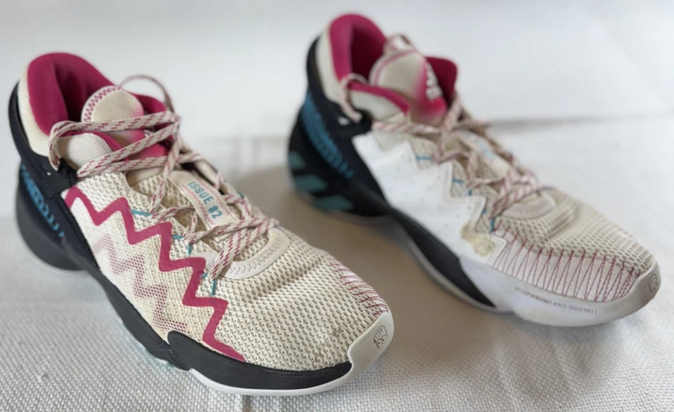 Adidas D.O.N. Edición #2 Zapatos Para Hombre 9.5 Blanco Rosa Azul Tenis de Baloncesto FX3457 Foto 2 de 4