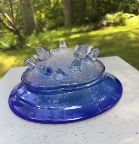 ORIGINAL SIGNIERTES NEIL DROBNIS SANDGUSS MUNDGEBLASENES BLAUES KUNSTGLAS - MITTELGROß - Bild 2 von 6