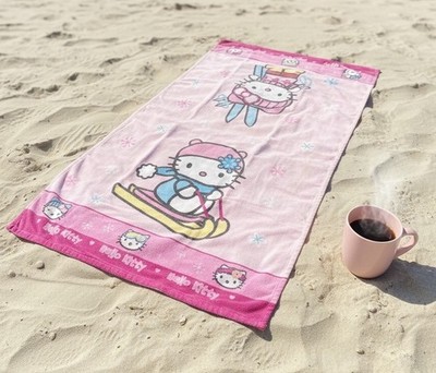 VTG Sanrio Licensed Character Beach Towel Skiing Sled HELLO KITTY 24 x43 