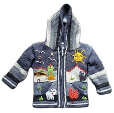 El Condor Peru Kids Wool Blend Hooded Sweater Zip Jacket Llama Grey Chest 20"