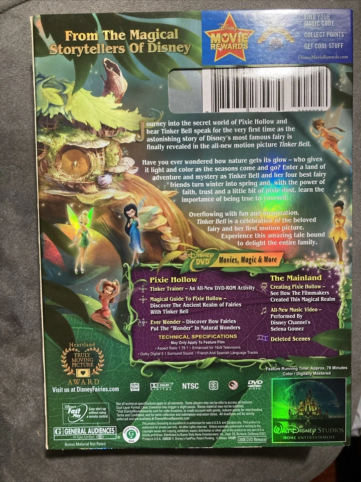 New Sealed Disney DVD Tinker Bell 2008 w/ Slip Cover Peter Pan Neverland Fairies - Image 2 of 4