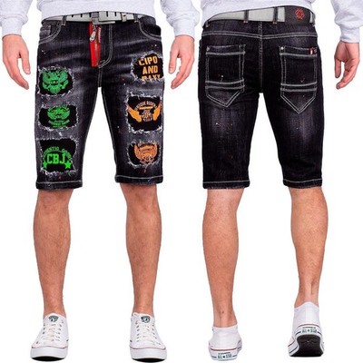 Cipo & Baxx Men's Black Shorts Stonewashed Destroyed 5-Pocket Regular Fit Dope