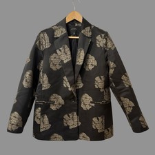Banana Republic Black Satin Jacquard Gold Flower Print Blazer US 10 NWOT  200 
