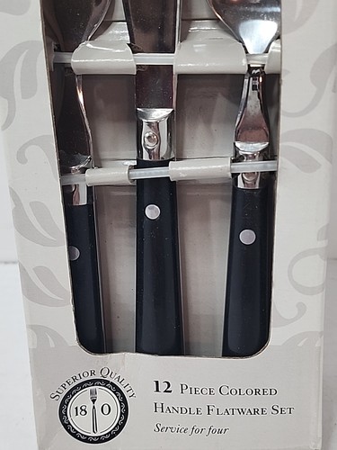 Vintage Table Casuals 12 Piece Black Onyx Handle Flatware Set NEW OLD STOCK... - Picture 2 of 7